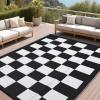 Garvee Outdoor Rug 9×18 Waterproof Reversible Boho Plastic Straw Mat, Lightweight Foldable Indoor Green Yellow Outdoor Carpet for Patio Balcony Deck Picnic Beach RV(Black/White)