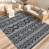 Garvee Outdoor Rug 9×18 Waterproof Reversible Boho Plastic Straw Mat, Lightweight Foldable Indoor Green Yellow Outdoor Carpet for Patio Balcony Deck Picnic Beach RV(Geom Black/White)