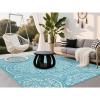 Garvee Outdoor Rug 9×18 Waterproof Reversible Boho Plastic Straw Mat, Lightweight Foldable Indoor Green Yellow Outdoor Carpet for Patio Balcony Deck Picnic Beach RV(Boho – Light Blue/White)