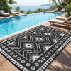 Garvee Outdoor Rug 9×18 Waterproof Reversible Boho Plastic Straw Mat, Lightweight Foldable Indoor Green Yellow Outdoor Carpet for Patio Balcony Deck Picnic Beach RV(Border Black/White)