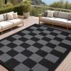 Garvee Outdoor Rug 9×18 Waterproof Reversible Boho Plastic Straw Mat, Lightweight Foldable Indoor Green Yellow Outdoor Carpet for Patio Balcony Deck Picnic Beach RV(Black/Grey)