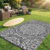 Garvee Outdoor Rug 9×18 Waterproof Reversible Boho Plastic Straw Mat, Lightweight Foldable Indoor Green Yellow Outdoor Carpet for Patio Balcony Deck Picnic Beach RV(Boho – Grey/White)