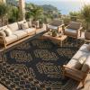 Garvee Outdoor Rug 9×18 Waterproof Reversible Boho Plastic Straw Mat, Lightweight Foldable Indoor Green Yellow Outdoor Carpet for Patio Balcony Deck Picnic Beach RV(Brown/Black)