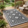 Garvee Outdoor Rug 9×18 Waterproof Reversible Boho Plastic Straw Mat, Lightweight Foldable Indoor Green Yellow Outdoor Carpet for Patio Balcony Deck Picnic Beach RV(Gray/White)