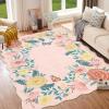 Garvee Scalloped Machine Washable Rugs 9×12 Large Area Rug for Living Room, Bedroom, Low Pile Non-Slip Flower Accent Carpet Neutral Soft Stain Resistant Rug for Dining Room, Office, Nursery, Pink