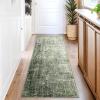 Garvee Washable Kitchen Rugs, 2×6 Light Brown Hallway Runner, Soft Low Pile Stain Resistant Laundry Entryway Mat, Indoor Modern Throw Carpet for Laundry Bathroom Bedside(Modern Abstract|green)