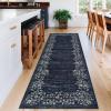 Garvee Washable Runner Rugs for Hallway 2×6 Modern Bordered Non Slip Kitchen Laundry Rug Low-Pile Non-Shedding Geometric Floor Carpet Runners for Bathroom Bedroom Bedside, Linen(Floral|blue)