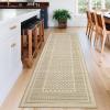 Garvee Washable Runner Rugs for Hallway 2×6 Modern Bordered Non Slip Kitchen Laundry Rug Low-Pile Non-Shedding Geometric Floor Carpet Runners for Bathroom Bedroom Bedside, Linen(Plaid|beige)