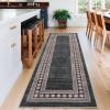 Garvee Washable Runner Rugs for Hallway 2×6 Modern Bordered Non Slip Kitchen Laundry Rug Low-Pile Non-Shedding Geometric Floor Carpet Runners for Bathroom Bedroom Bedside, Linen(Bordered|brown)