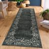 Garvee Washable Runner Rugs for Hallway 2×6 Modern Bordered Non Slip Kitchen Laundry Rug Low-Pile Non-Shedding Geometric Floor Carpet Runners for Bathroom Bedroom Bedside, Linen(Floral|black)