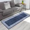Garvee Washable Runner Rugs for Hallway 2×6 Modern Bordered Non Slip Kitchen Laundry Rug Low-Pile Non-Shedding Geometric Floor Carpet Runners for Bathroom Bedroom Bedside, Linen(Bordered|navy)