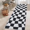Garvee Washable Runner Rugs for Hallway 2×6 Modern Bordered Non Slip Kitchen Laundry Rug Low-Pile Non-Shedding Geometric Floor Carpet Runners for Bathroom Bedroom Bedside, Linen(Checkered|black)