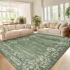 Garvee Washable Runner Rugs for Hallway 2×6 Modern Bordered Non Slip Kitchen Laundry Rug Low-Pile Non-Shedding Geometric Floor Carpet Runners for Bathroom Bedroom Bedside, Linen(Floral|green)