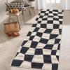 Garvee Washable Runner Rugs for Hallway 2×6 Modern Bordered Non Slip Kitchen Laundry Rug Low-Pile Non-Shedding Geometric Floor Carpet Runners for Bathroom Bedroom Bedside, Linen(Checkered|dark Blue)