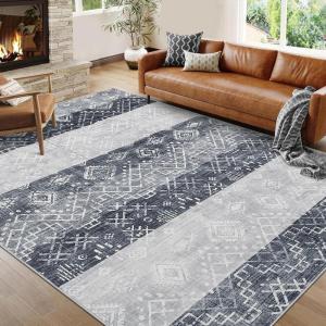 Garvee 2×6 Vintage Kitchen Rugs Non Slip Washable, Distressed Medallion Runner Rug for Bathroom, Non Shedding Low Pile Farmhouse Rugs Stain Resistant Foldable Soft Mats for Entryway, Bedroom, Blue(Boho|grey)