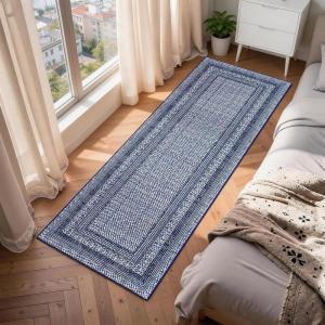 Garvee 8×10 Washable Area Rug for Bedroom Living Room, Modern Bordered Soft Non Slip Floor Rugs Large Geometric Area Rugs for Dining Room Office, Minimalist Home Decor Carpet, Black Grey(Modern Border|blue)