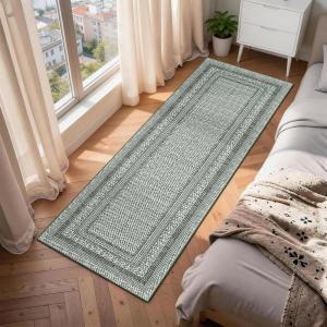 Garvee 8×10 Washable Area Rug for Bedroom Living Room, Modern Bordered Soft Non Slip Floor Rugs Large Geometric Area Rugs for Dining Room Office, Minimalist Home Decor Carpet, Black Grey(Modern Border|green)