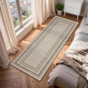 Garvee 8×10 Washable Area Rug for Bedroom Living Room, Modern Bordered Soft Non Slip Floor Rugs Large Geometric Area Rugs for Dining Room Office, Minimalist Home Decor Carpet, Black Grey(Modern Border|taupe)