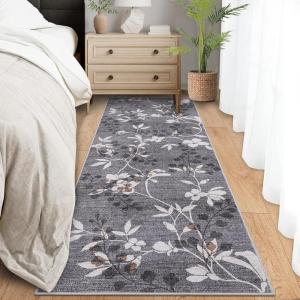 Garvee 8×10 Washable Living Room Rugs, Non Slip 8 x 10 Bedroom Rugs, Indoor Modern Floral Print Floor Cover for Dining Room, Ultra Thin Low Pile Botanical Mat for Home Office, Beige(Floral|gray)