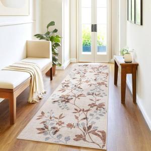 Garvee 8×10 Washable Living Room Rugs, Non Slip 8 x 10 Bedroom Rugs, Indoor Modern Floral Print Floor Cover for Dining Room, Ultra Thin Low Pile Botanical Mat for Home Office, Beige(Floral|beige)