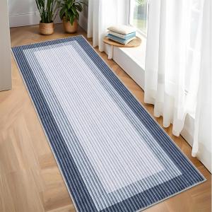 Garvee 9×12 Border Area Rug Modern Contemporary Washable Non Slip Rug Stain Resistant Soft Low Pile Carpet for Living Room Bedroom Dining Room Hallway Office Farmhouse Home Decor, Black Grey(Border-blue)