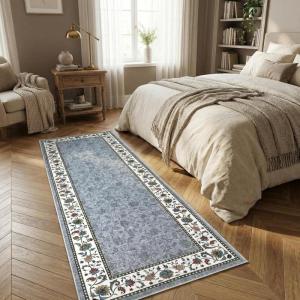 Garvee Floral 6×9 Area Rugs for Living Room Bedroom, Washable Non Slip Vintage Floor Rugs Large Low Pile Stain Resistant Indoor Farmhouse Carpet for Dining Room, Oriental Home Decor Rug, Beige(Border Floral|grey)