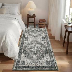 Garvee Floral 9×12 Washable Area Rug for Living Room, Indoor Vintage Non Slip Bedroom Rugs, Low Pile Stain Resistant Distressed Large Rugs for Dining Room, Ultra Thin Throw Rug for Home Office, Taupe(Oriental|green)