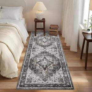 Garvee Floral 9×12 Washable Area Rug for Living Room, Indoor Vintage Non Slip Bedroom Rugs, Low Pile Stain Resistant Distressed Large Rugs for Dining Room, Ultra Thin Throw Rug for Home Office, Taupe(Oriental|taupe)