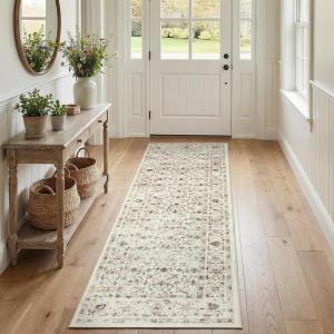 Garvee Green 9×12 Area Rugs for Living Room, Washable Non Slip Floral Rug with Non Slip Backing for Bedroom Vintage Distressed Oriental Indoor Carpet for Dining Room Office Retro Accent Home Decor Rug(Vintage|beige)
