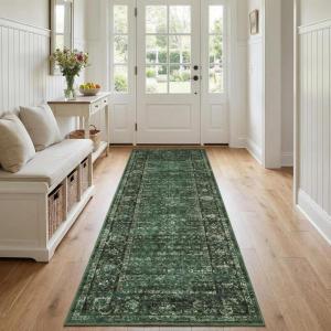Garvee Green 9×12 Area Rugs for Living Room, Washable Non Slip Floral Rug with Non Slip Backing for Bedroom Vintage Distressed Oriental Indoor Carpet for Dining Room Office Retro Accent Home Decor Rug(Vintage|green)