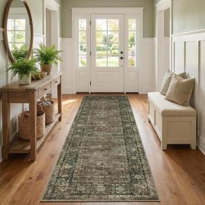 Garvee Green 9×12 Area Rugs for Living Room, Washable Non Slip Floral Rug with Non Slip Backing for Bedroom Vintage Distressed Oriental Indoor Carpet for Dining Room Office Retro Accent Home Decor Rug(Vintage|taupe)
