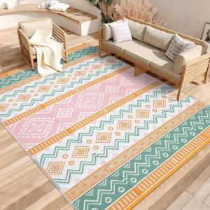 Garvee Outdoor Rug 9×18 Waterproof Reversible Boho Plastic Straw Mat, Lightweight Foldable Indoor Green Yellow Outdoor Carpet for Patio Balcony Deck Picnic Beach RV(Yellow/Rose Red/Green/White)