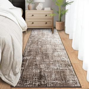 Garvee Washable Kitchen Rugs, 2×6 Light Brown Hallway Runner, Soft Low Pile Stain Resistant Laundry Entryway Mat, Indoor Modern Throw Carpet for Laundry Bathroom Bedside(Modern Abstract|taupe)