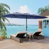Garvee 15Ft Double-Sided Patio Umbrella, Large Outdoor Market Umbrella with Base Included, Rectangular Table Umbrella for Poolside, Lawn, Backyard(Blue)