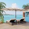 Garvee 15Ft Double-Sided Patio Umbrella, Large Outdoor Market Umbrella with Base Included, Rectangular Table Umbrella for Poolside, Lawn, Backyard(Khaki)