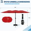 Garvee 15Ft Double-Sided Patio Umbrella, Large Outdoor Market Umbrella with Base Included, Rectangular Table Umbrella for Poolside, Lawn, Backyard(Red)