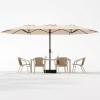 Garvee 15Ft Double-Sided Patio Umbrella, Large Outdoor Market Umbrella with Base Included, Rectangular Table Umbrella for Poolside, Lawn, Backyard(Khaki)
