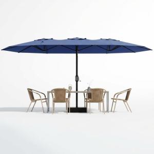 Garvee 15Ft Double-Sided Patio Umbrella, Large Outdoor Market Umbrella with Base Included, Rectangular Table Umbrella for Poolside, Lawn, Backyard(Blue)
