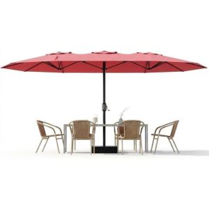 Garvee 15Ft Double-Sided Patio Umbrella, Large Outdoor Market Umbrella with Base Included, Rectangular Table Umbrella for Poolside, Lawn, Backyard(Red)