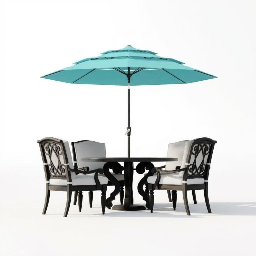 image:imageGarvee 9Ft Outdoor Patio Umbrella 3Tiers Market Umbrella with 8 Sturdy Ribs amp Hand Crank Outdoor Table Umbrella for Poolside Beach GardenBlue