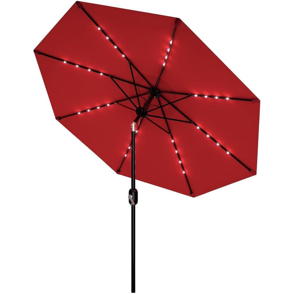 image:imageGarvee Patio Umbrella with Solar Lights Outdoor Table Umbrella with 8 Durable Ribs Tilt amp Crank Mechanism Waterproof amp UV Protection for Garden Backyard Poolside Red 10 FT