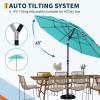 Garvee 9Ft Outdoor Patio Umbrella, 3-Tiers Market Umbrella with 8 Sturdy Ribs & Hand Crank, Outdoor Table Umbrella for Poolside, Beach, Garden(Blue)