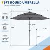 Garvee 9Ft Outdoor Patio Umbrella, 3-Tiers Market Umbrella with 8 Sturdy Ribs & Hand Crank, Outdoor Table Umbrella for Poolside, Beach, Garden(Gray)