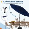 Garvee 9Ft Outdoor Patio Umbrella, 3-Tiers Market Umbrella with 8 Sturdy Ribs & Hand Crank, Outdoor Table Umbrella for Poolside, Beach, Garden(Navy Blue)