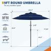 Garvee 9Ft Outdoor Patio Umbrella, 3-Tiers Market Umbrella with 8 Sturdy Ribs & Hand Crank, Outdoor Table Umbrella for Poolside, Beach, Garden(Navy Blue)