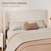 Garvee Queen Size Bed Frame with Wingback Headboard, Velvet Upholstered Platform Bedframe with Wood Slats, No Box Spring Needed, Easy Assembly, Beige(Beige)