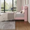 Garvee Queen Size Bed Frame with Wingback Headboard, Velvet Upholstered Platform Bedframe with Wood Slats, No Box Spring Needed, Easy Assembly, Beige(Pink)
