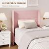 Garvee Queen Size Bed Frame with Wingback Headboard, Velvet Upholstered Platform Bedframe with Wood Slats, No Box Spring Needed, Easy Assembly, Beige(Pink)