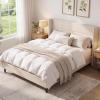 Garvee Queen Size Bed Frame with Wingback Headboard, Velvet Upholstered Platform Bedframe with Wood Slats, No Box Spring Needed, Easy Assembly, Beige(Beige)