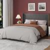 Garvee Queen Size Bed Frame with Wingback Headboard, Velvet Upholstered Platform Bedframe with Wood Slats, No Box Spring Needed, Easy Assembly, Beige(Grey)
